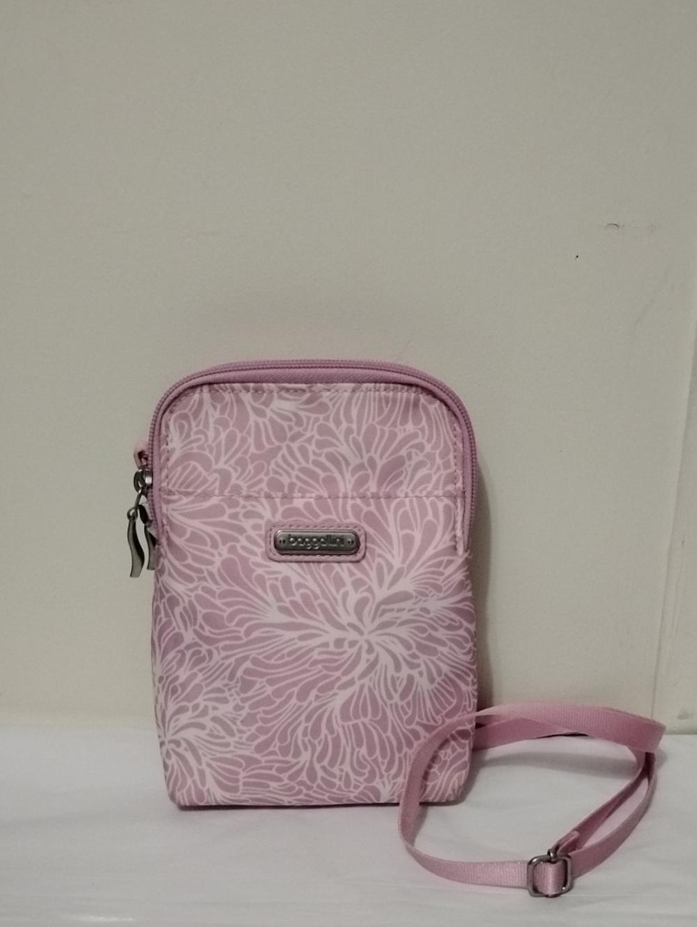 Baggallini Take Two RFID Light Pink Floral Pattern Crossbody Bag
